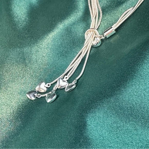 925 Sterling Silver Plated Five-Strand Heart Charm Bracelet – Adjustable - Picture 7 of 17